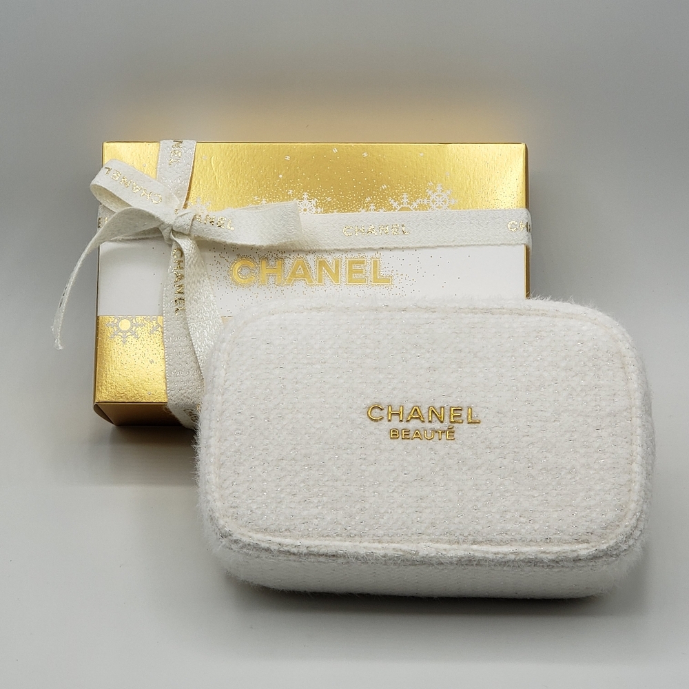 Authentic Chanel Cosmetic Bag White Gold